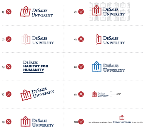 DeSales Logo Dont examples Brand Guideline