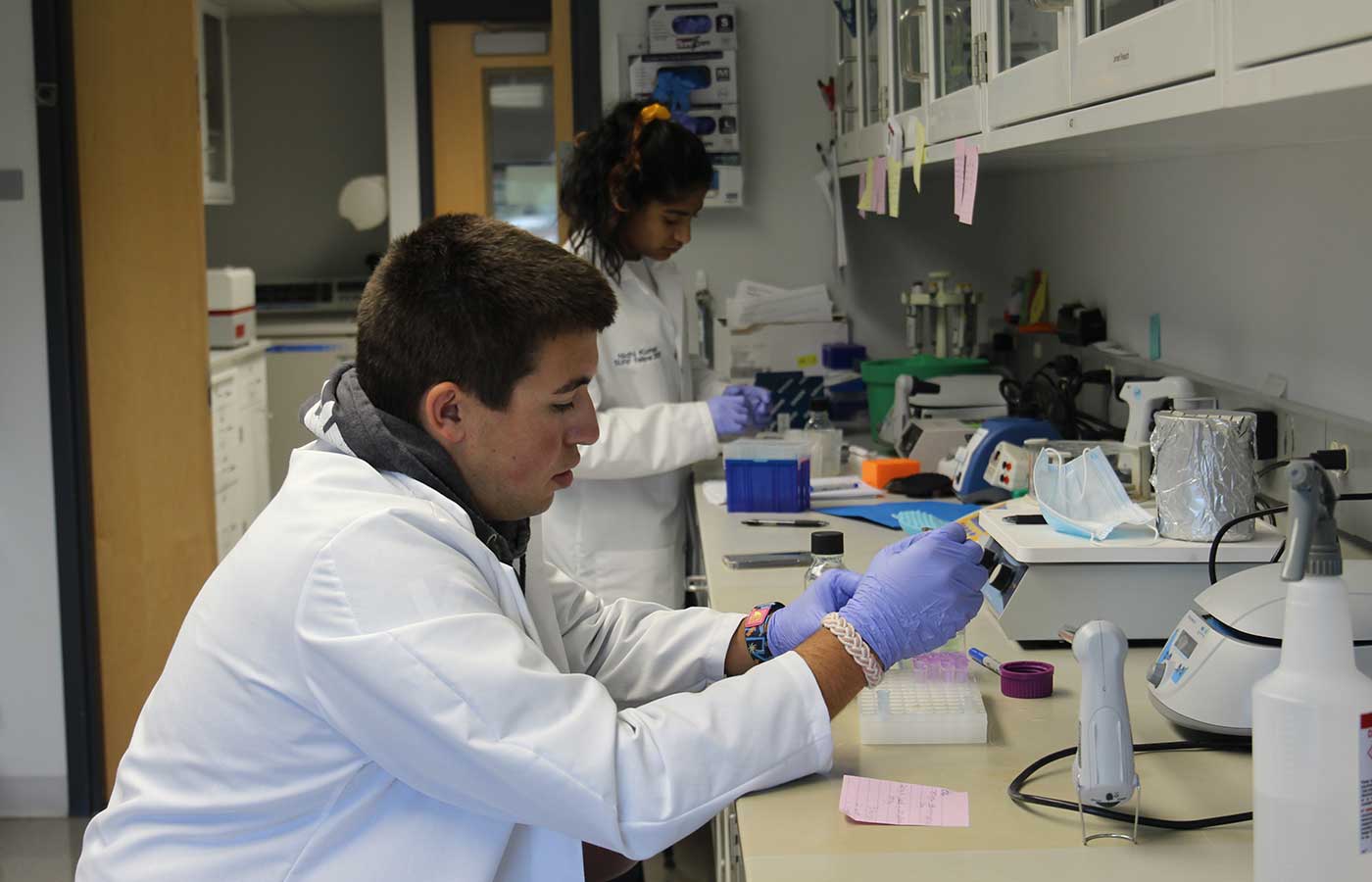 students in a virology lab