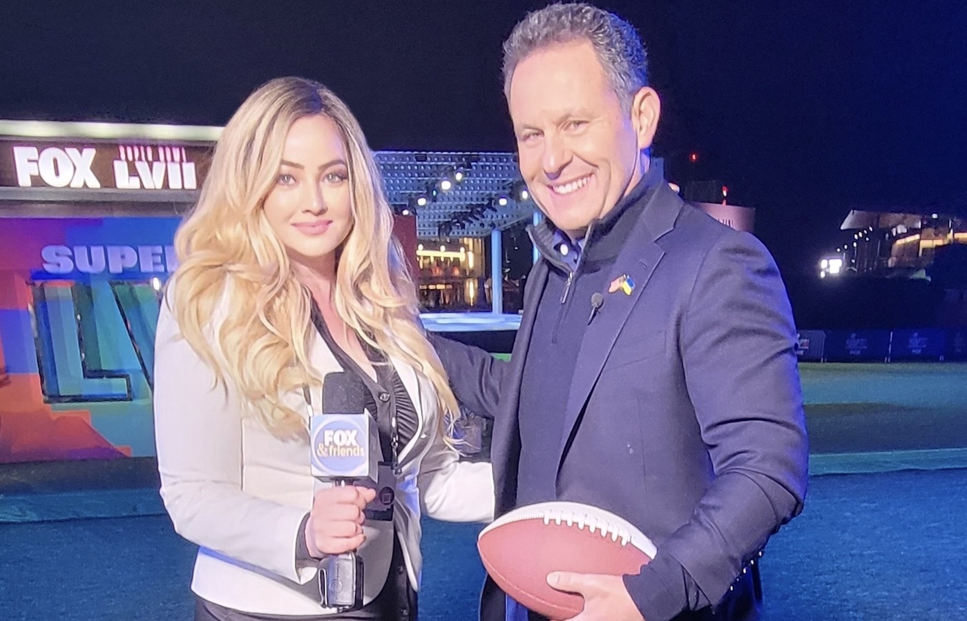 Barbara Zaun and Fox host at Super Bowl