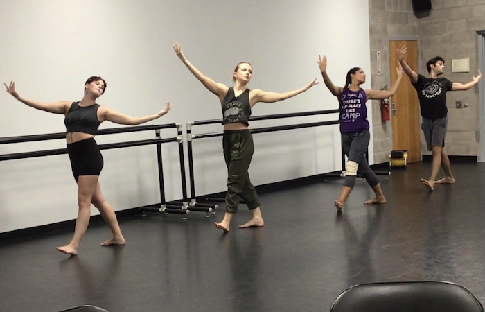 Dancers practicing “Catching Waves: Oblique Strategies as a Choreographic Process”
