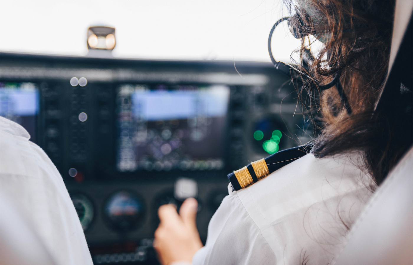 Student pilot learns in cock pit
