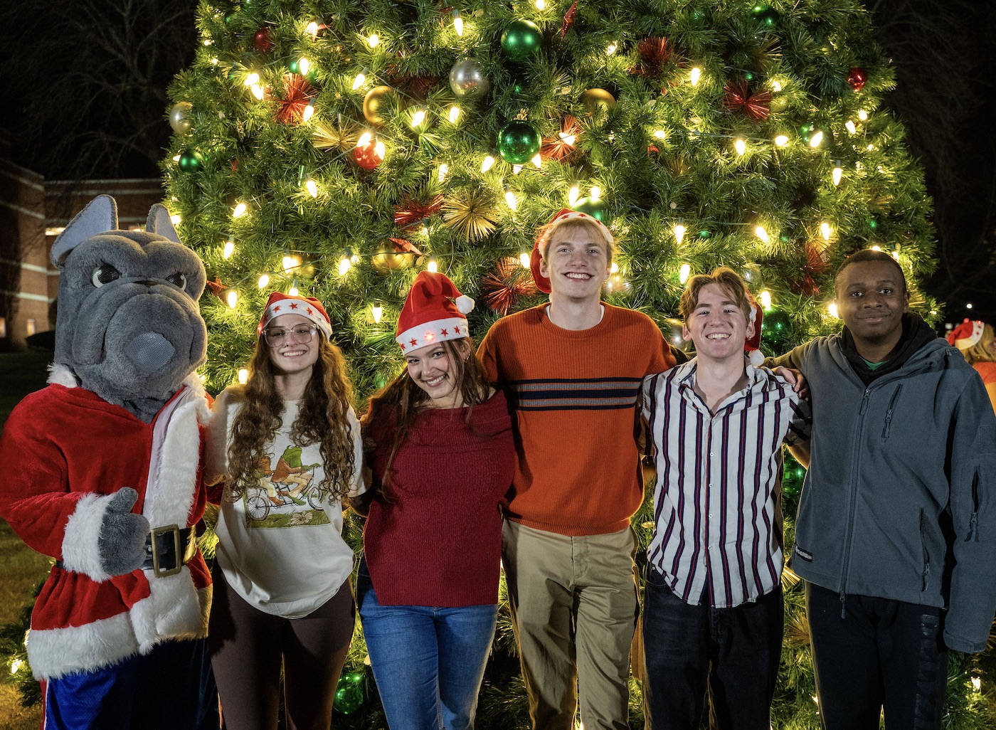 students at the Christmas tree lighting with Frankie